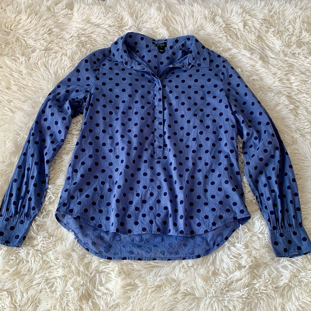 J. Crew Navy and Black Polka Dot Button Down Shirt